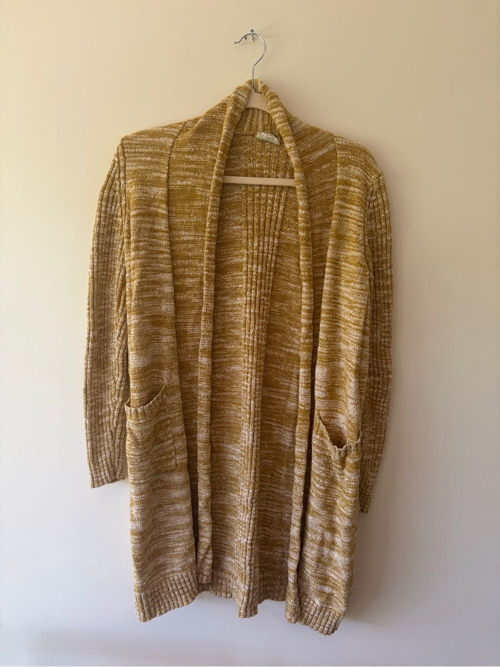 Anthropologie Mustard Marled Open Front Long Cardigan Size M